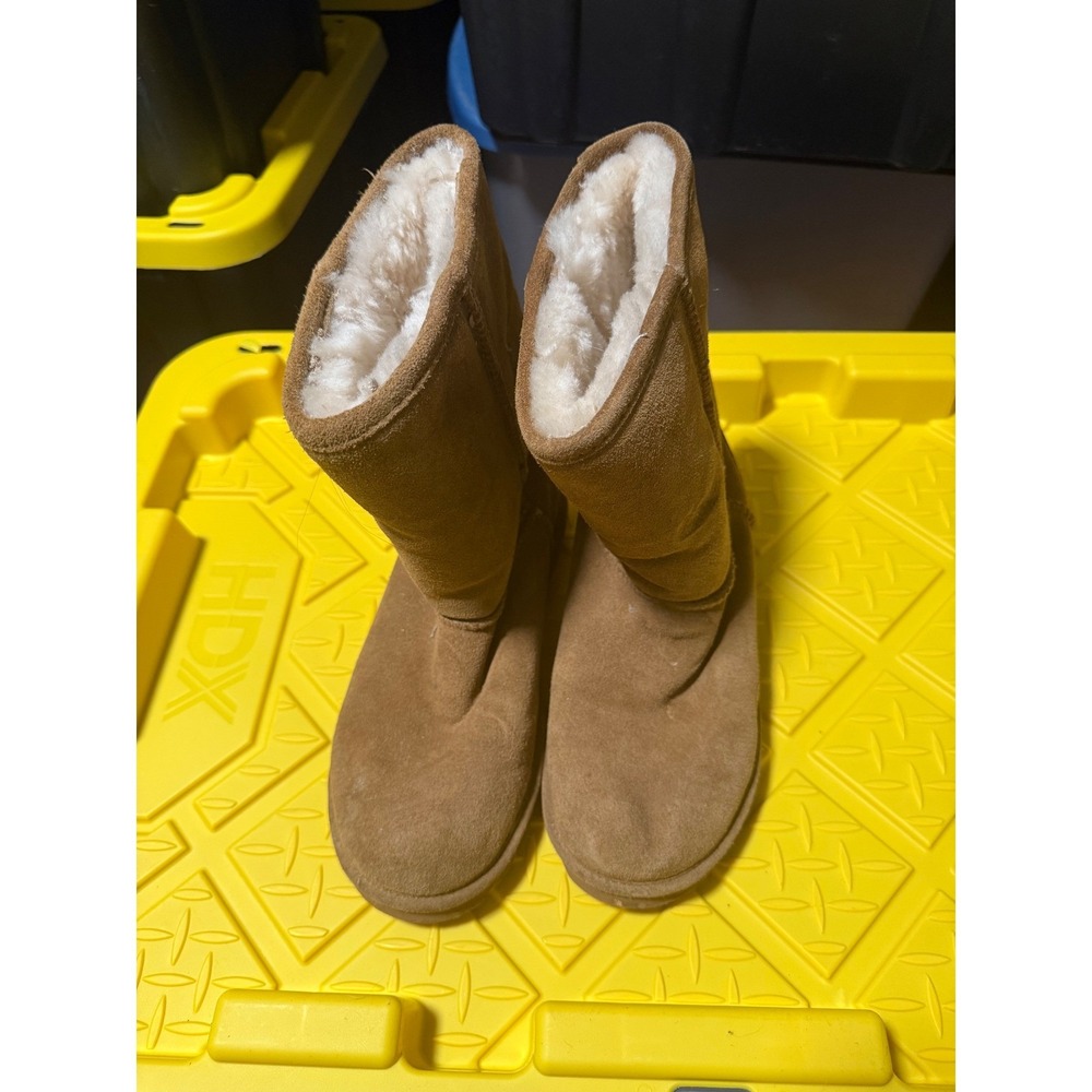 Bearpaw Embellished Sheepskin Boots Tan‎ Suede Fur Lined Womens Size